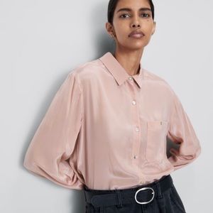Zara Flowy Satin Effect Light Soft Pink Button Down Blouse Women’s Large New